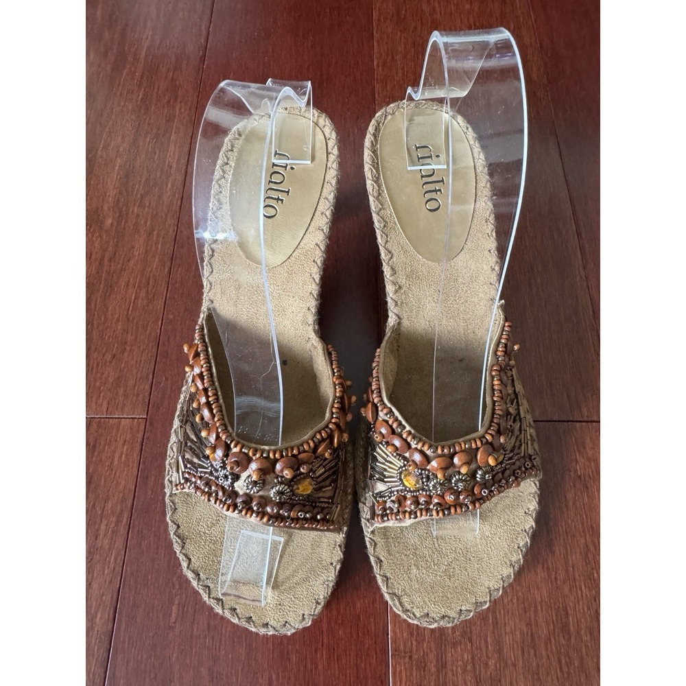Rialto Indio Bronze Beaded Sandals‎ Mules Size 9 Vacation Cruise Y2K